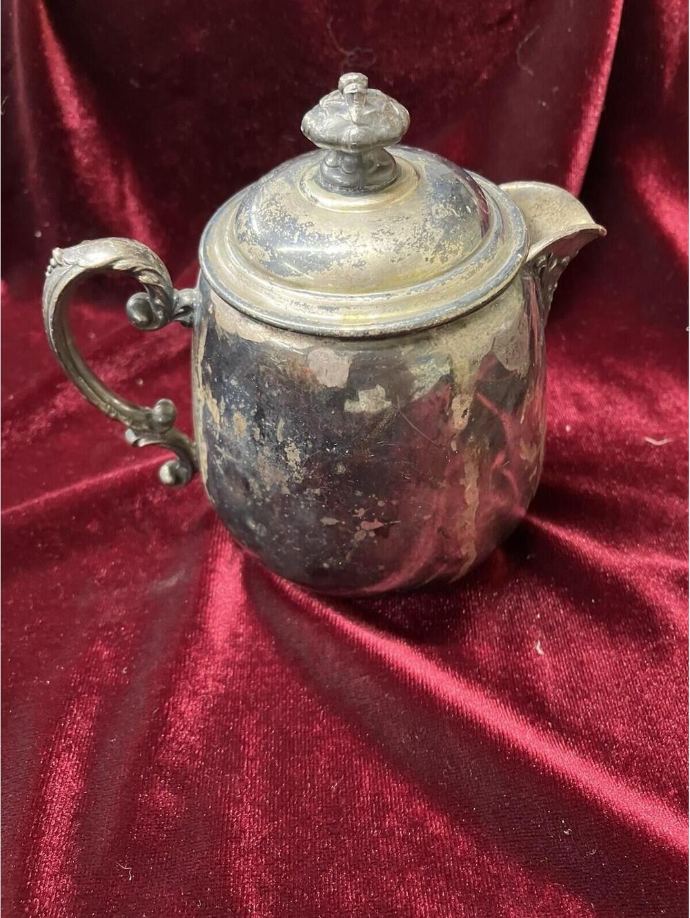 Vintage Unbranded Silver Plated Creamer With Lid  (heavy Petina)
